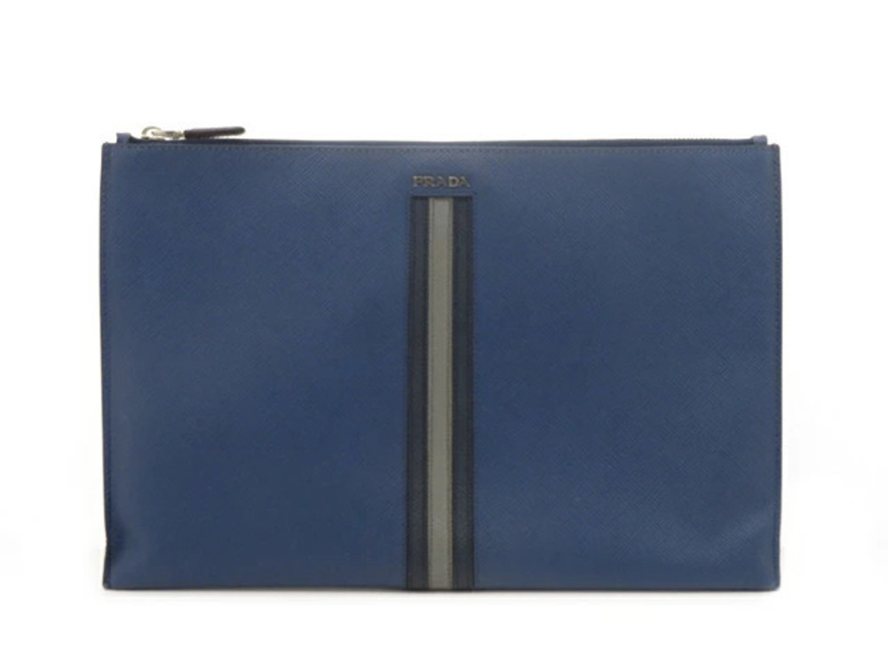 Prada clutch bag blue Saffiano leather